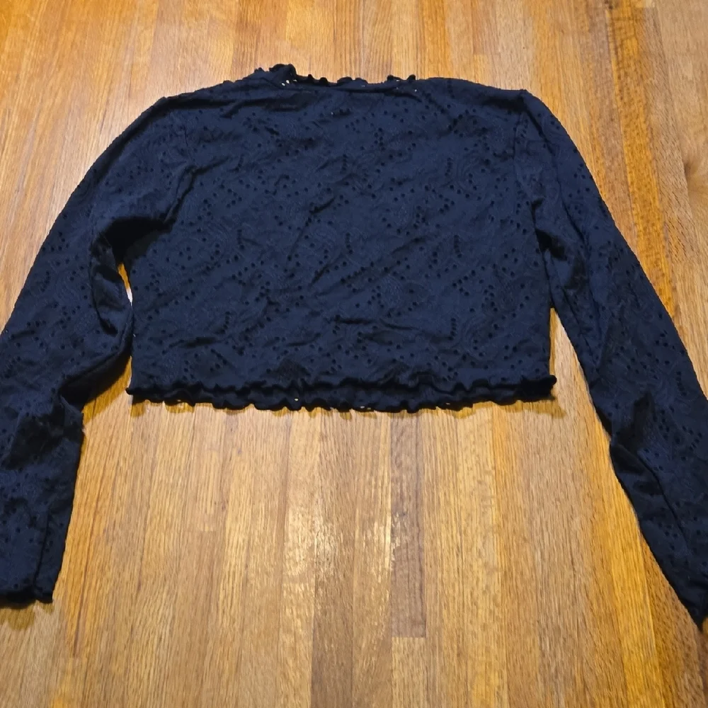 Celebrity Pink Swim Girls Large (11-13) Black Eyelet‎ Long Sleeve Crop Coverup
